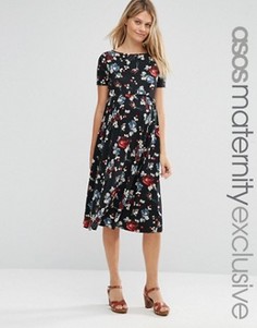 Платье миди для беременных с цветочным принтом ASOS Maternity - Мульти