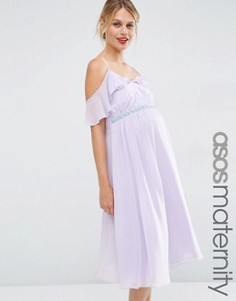 Платье миди с открытыми плечами для беременных ASOS Maternity - Фиолетовый