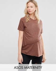 Футболка для беременных с асимметричным необработанным краем ASOS Maternity - Коричневый