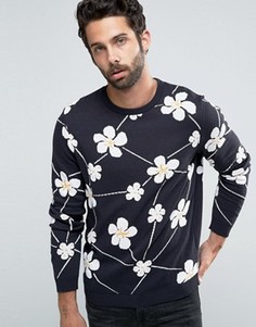 Джемпер со сплошным цветочным узором ASOS - Темно-синий