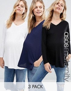 Набор из 3 топов для беременных в рубчик с V-образным вырезом ASOS Maternity - СКИДКА 20 - Мульти