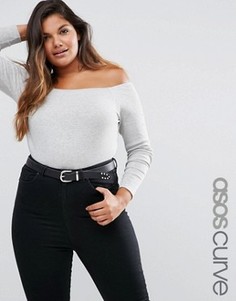 Топ в рубчик с длинными рукавами и открытыми плечами ASOS CURVE - Серый