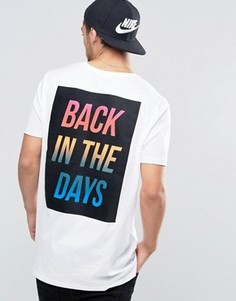 Фактурная удлиненная футболка с флоковой отделкой и текстовым принтом сзади ASOS - Белый
