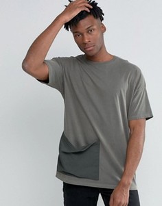 Зеленая oversize-футболка с карманом ASOS - Коричневый