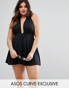 Платье для плавания с глубоким вырезом ASOS CURVE - Черный