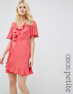 Чайное платье мини с запахом ASOS PETITE - Розовый
