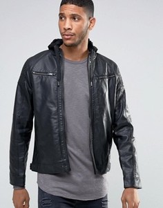 Байкерская куртка из искусственной кожи с отделкой в рубчик Brave Soul - Черный