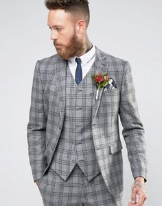 Узкий блейзер в клетку ASOS WEDDING - Серый