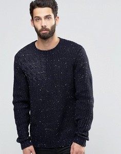 Джемпер из полушерстяной ткани с узором косичкой ASOS - Темно-синий