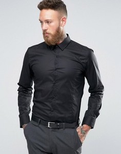 Черная строгая узкая рубашка из эластичной ткани HUGO by Hugo Boss - Черный