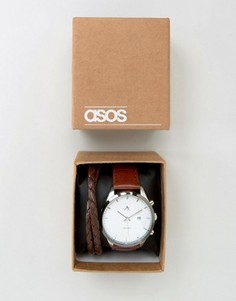 Часы и набор браслетов ASOS - Коричневый