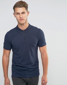 Поло из пике с молнией Jack &amp; Jones - Темно-синий