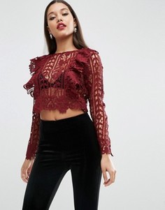 Кружевной топ с рюшами спереди ASOS Premium - Фиолетовый