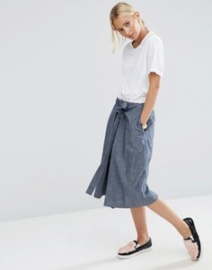 Фактурная джинсовая юбка‑трапеция с завязкой спереди ASOS - Синий