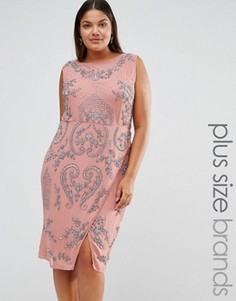Платье миди с запахом на юбке и сплошной отделкой Lovedrobe Luxe - Розовый