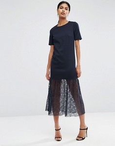 Платье макси с кружевной кромкой ASOS - Темно-синий
