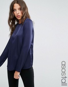 Атласный лонгслив ASOS TALL Minimal - Темно-синий