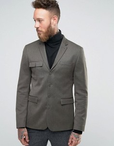 Зауженный блейзер цвета хаки в стиле милитари ASOS - Зеленый