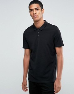 Черная удлиненная футболка-поло из ткани пкие ASOS - Черный