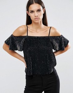 Топ на бретельках с открытыми плечами и пайетками ASOS - Черный