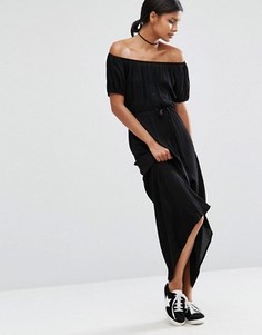 Платье макси с открытыми плечами и завязкой на талии ASOS - Черный