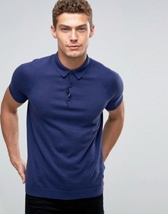 Вязаное поло из смешанного кашемира с короткими рукавами United Colors Of Benetton - Темно-синий