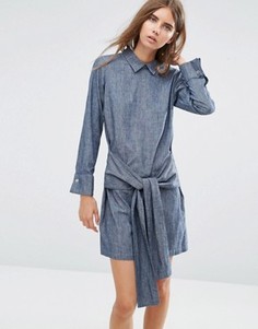 Джинсовое платье‑рубашка с завязкой спереди и пуговицами сзади ASOS - Синий