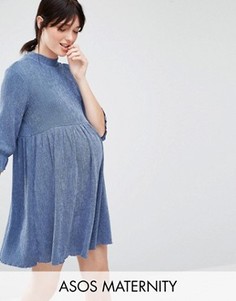 Платье для беременных с фактурой денима и присборенной юбкой ASOS Maternity - Синий