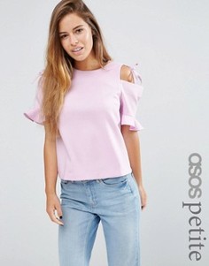 Топ из крепа с открытыми плечами, завязками и рюшами ASOS PETITE - Фиолетовый