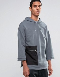 Удлиненное худи с карманом на молнии ASOS - Серый