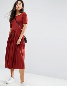 Платье миди со складками ASOS - Коричневый