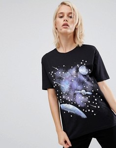 Футболка с принтом и отделкой камнями ASOS - Черный