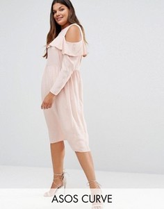 Платье с оборкой ASOS CURVE - Розовый