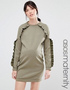 Платье-футболка для беременных с рюшами ASOS Maternity - Зеленый