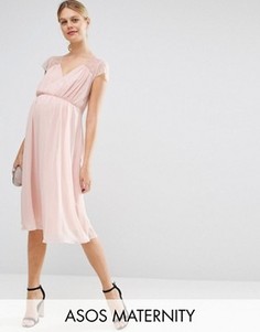 Кружевное платье миди ASOS Maternity Kate - Розовый