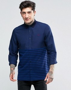 Темно-синяя рубашка узкого кроя с полосками Fred Perry - Темно-синий