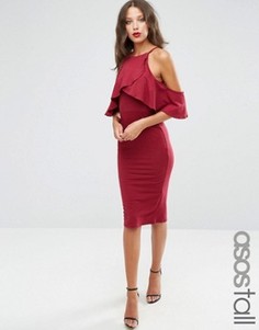 Платье миди с открытыми плечами и высоким воротом ASOS TALL - Красный