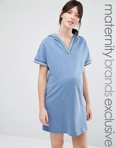 Трикотажное платье для дома с капюшоном и отделкой Bluebelle Maternity - Синий