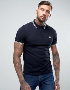Синее поло слим с двойной окантовкой Fred Perry - Синий