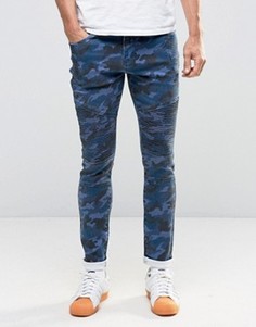 Камуфляжные джинсы скинни в байкерском стиле Liquor &amp; Poker - Темно-синий