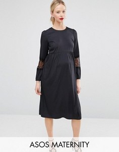 Платье миди для беременных с длинными рукавами ASOS Maternity - Темно-синий