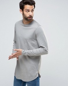 Серый удлиненный лонгслив с закругленной кромкой и молнией ASOS - Серый