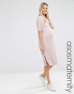 Плиссированное платье-футболка для беременных ASOS Maternity - Розовый