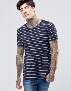Темно-синяя стретчевая футболка узкого кроя в полоску Scotch &amp; Soda - Темно-синий