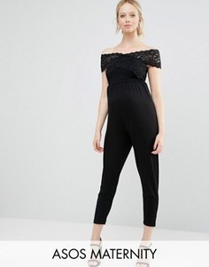 Комбинезон для беременных с кружевным запахом ASOS Maternity - Черный