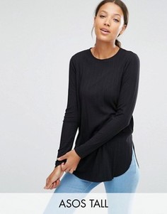 Лонгслив с разрезами по бокам и асимметричной кромкой ASOS TALL - Черный