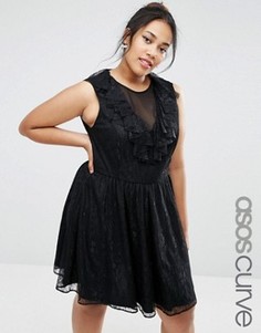 Кружевное приталенное платье с оборкой ASOS CURVE - Черный