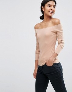 Топ в рубчик с длинными рукавами и открытыми плечами ASOS - Розовый