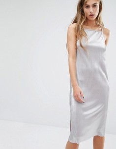 Платье миди цвета металлик на бретельках Miss Selfridge - Серебряный