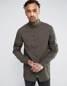 Длинная рубашка классического кроя цвета хаки с полосками ASOS - Белый